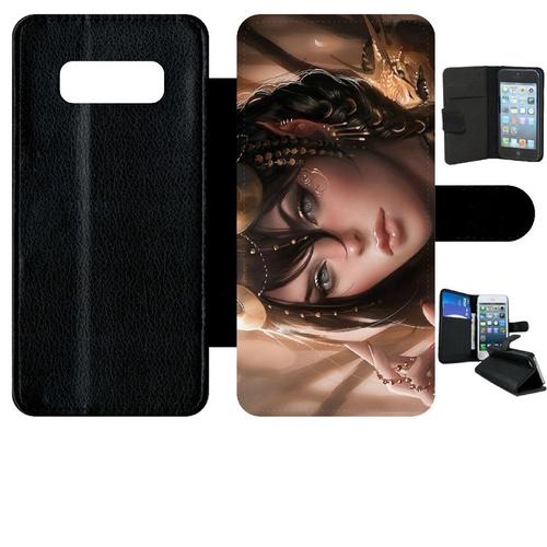 Etui A Rabat - Femme Fantasy Brune Yeux Vert - Compatible Avec Samsung Galaxy Note 8.0 - Simili-Cuir - Bord Noir