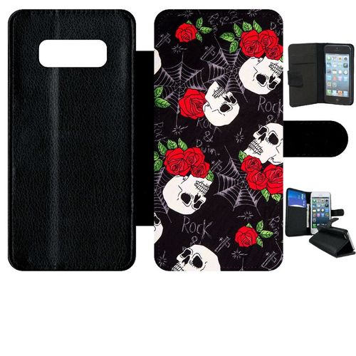 Etui A Rabat - Tete De Mort Toile Rose Rock - Compatible Avec Samsung Galaxy Note 8.0 - Simili-Cuir - Bord Noir