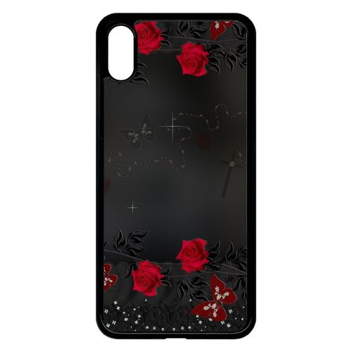 Coque Pour Smartphone - Roses Gothic Chapelet - Compatible Avec Apple Iphone Xs Max - Plastique - Bord Noir