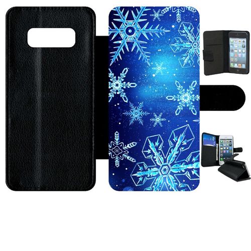 Etui A Rabat - Flocon De Neige Fond Bleu Nuit - Compatible Avec Samsung Galaxy Note 8.0 - Simili-Cuir - Bord Noir