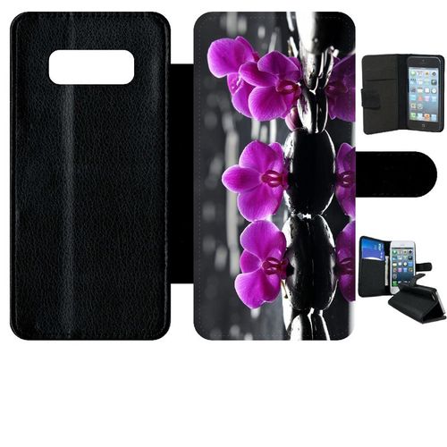 Etui A Rabat - Orchide Violette Fond Gris - Compatible Avec Samsung Galaxy Note 8.0 - Simili-Cuir - Bord Noir