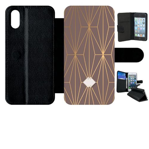 Etui A Rabat - Losange Geometrique Beige Et Or - Compatible Avec Apple Iphone Xs - Plastique - Bord Noir