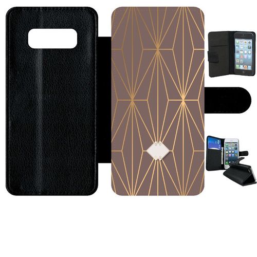 Etui A Rabat - Losange Geometrique Beige Et Or - Compatible Avec Samsung Galaxy Note 8.0 - Simili-Cuir - Bord Noir