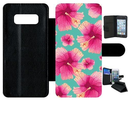 Etui A Rabat - Hibiscus Fond Turquoise - Compatible Avec Samsung Galaxy Note 8.0 - Simili-Cuir - Bord Noir