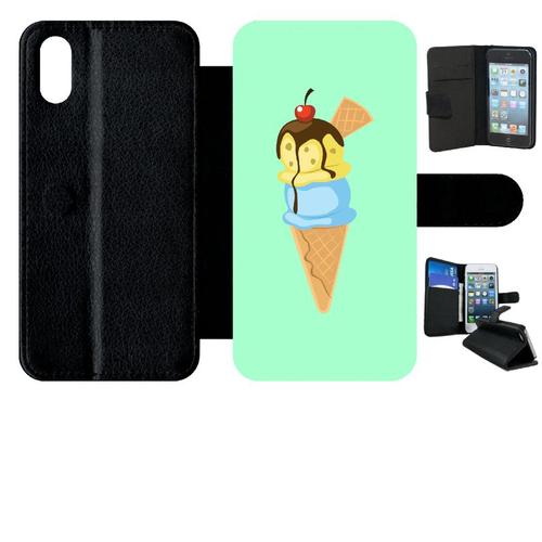 Etui A Rabat - Glace Cornet Vert - Compatible Avec Apple Iphone Xs - Plastique - Bord Noir