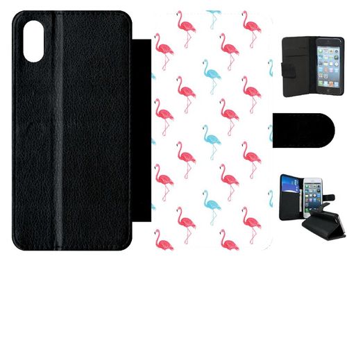 Etui A Rabat - Flamand Rose - Compatible Avec Apple Iphone Xs Max - Simili-Cuir - Bord Noir