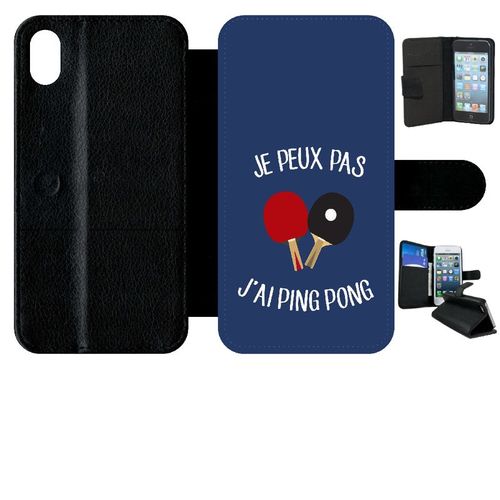 Etui A Rabat - Je Peux Pas J Ai Ping Pong Fond Bleu - Compatible Avec Apple Iphone Xr - Simili-Cuir - Bord Noir