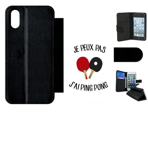 Etui A Rabat - Je Peux Pas J Ai Ping Pong Fond Blanc - Compatible Avec Apple Iphone Xs - Plastique - Bord Noir