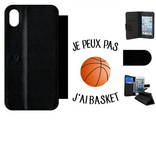 Etui A Rabat - Je Peux Pas J Ai Basket Fond Blanc - Compatible Avec Apple Iphone Xr - Simili-Cuir - Bord Noir