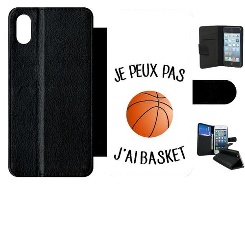 Etui A Rabat - Je Peux Pas J Ai Basket Fond Blanc - Compatible Avec Apple Iphone Xs Max - Simili-Cuir - Bord Noir