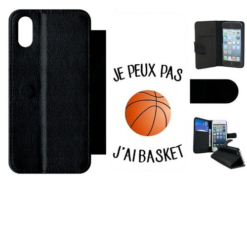 Etui A Rabat - Je Peux Pas J Ai Basket Fond Blanc - Compatible Avec Apple Iphone Xs - Simili-Cuir - Bord Noir