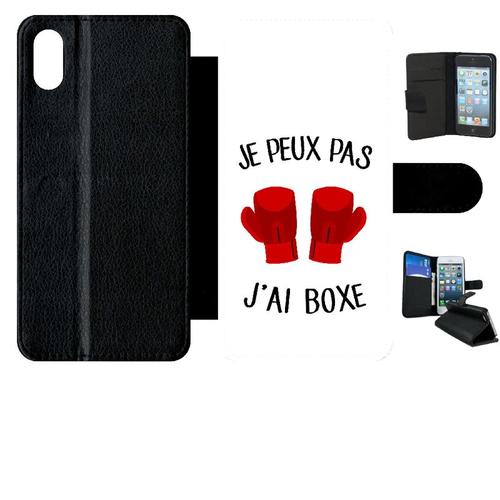 Etui A Rabat - Je Peux Pas J Ai Boxe Fond Blanc - Compatible Avec Apple Iphone Xs Max - Simili-Cuir - Bord Noir