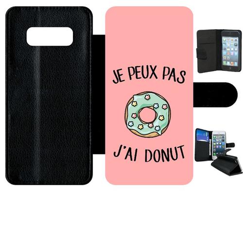 Etui A Rabat - Je Peux Pas J Ai Donut Vert Fond Rose - Compatible Avec Samsung Galaxy Note 8.0 - Simili-Cuir - Bord Noir