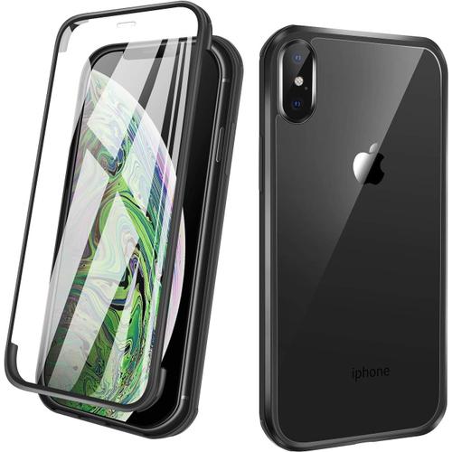 Coque Pour Iphone, Coque Intégrale Pour Apple Phone En Verre Trempé Avant Et Arrière, Couverture Complète De L'écran, Design Monobloc Iphone Xs Max, Noir