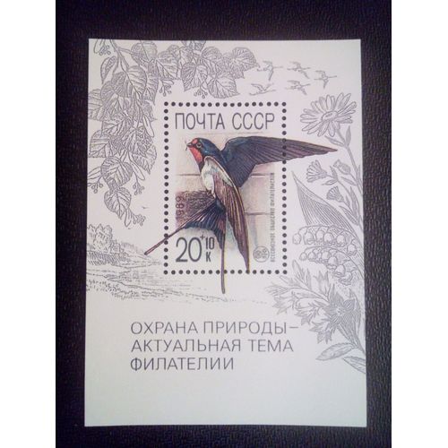 Timbre Russie - Urss - Union Soviétique Yt Bf 210 Hirondelle Rustique (Hirundo Rustica) 1989