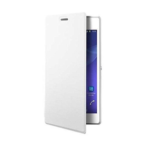 Etui Folio A Rabat Sony Xperia M2 Blanc Grainé Eco-Cuir (Pu)