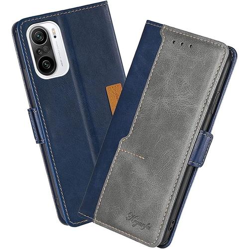 Housse Pour Telephone Xiaomi Poco F3/Xiaomi Mi 11i Etui, Pu/Tpu Rétro Retourner Cuir Coque Magnétique Anti Chute Portefeuille Protection Case Cover, Bleu