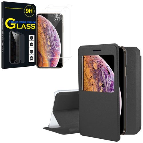 Housse A? Fenêtre Pour Apple Iphone Xs Max (2018) 6.5" S-View Fonction - Noir + 3 Films Verre Trempé