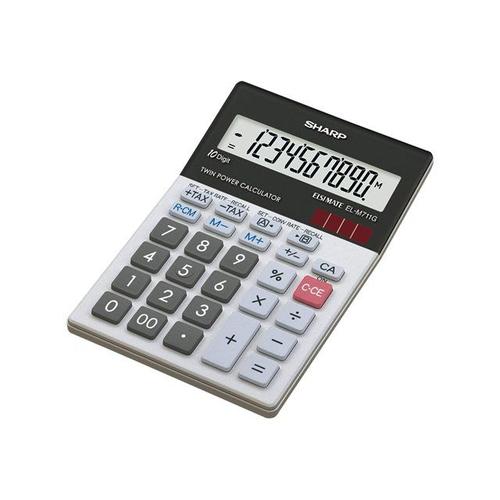 Sharp Elsi Mate EL-M711GGY - Calculatrice de bureau - 10 chiffres - panneau solaire, pile - noir, blanc