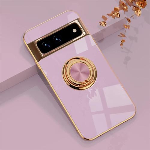 Coque Pour Google Pixel 7 Pro, Coque De Protection Élégante Électrolytique Et Anneau Rotation À 360°, Étui De Protection En Silicone Souple Mince, Violet