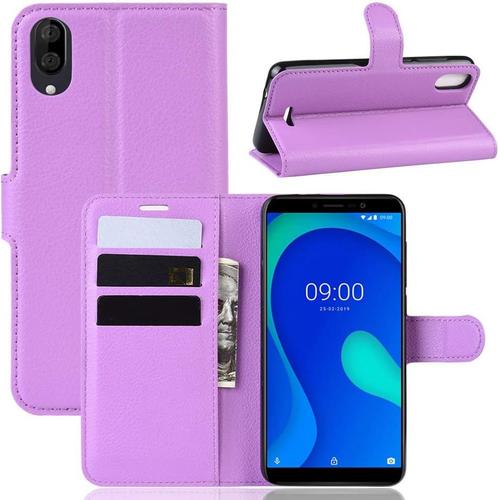 Coque Pour Wiko Y80, Stand Pour Téléphone Portable/Avec Emplacements Pour Cartes De Crédit/Couvercle De Fermeture Magnétique,Pour Wiko Y80 Housse Violet