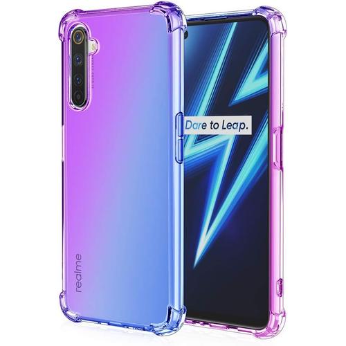 Coque Convient Pour Realme 6 Pro Souple Flexible Silicone Gel Housse Tpu Coins Renforcés Crystal Clear Étui En Gradient Color Tpu Case Cover. Purple Bleu