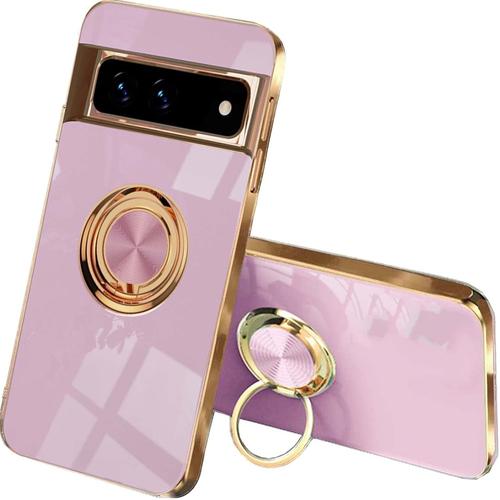 Coque Pour Google Pixel 7 Pro, Silicone Coloré Case Protégez La Caméra, Étui Ultra-Fin Antichoc Pour Femme, Housse Élégant Avec Support Pour Bague Mauve