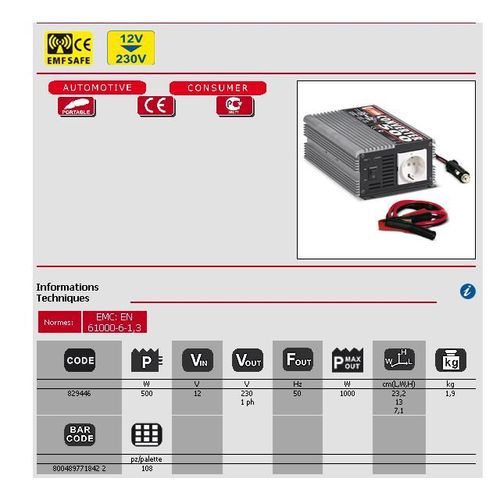 Telwin - Convertisseur ? inverseur 12V 1000W - CONVERTER 500