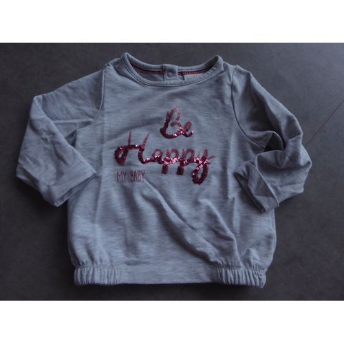 T-Shirt Manches Longues Gris "Be Happy" Tape À L'oeil - 9 Mois