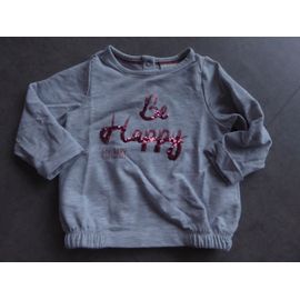 T-Shirt Manches Longues Gris "Be Happy" Tape À L'oeil - 9 Mois