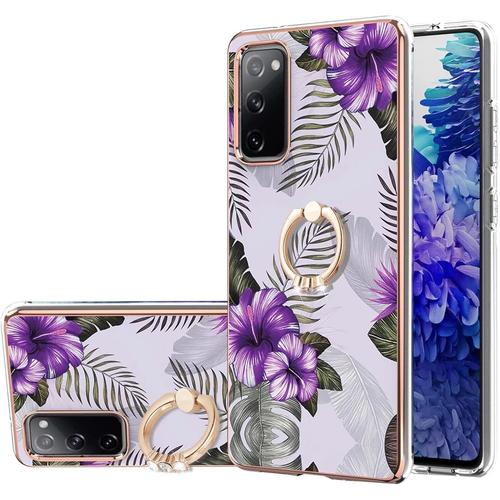 Compatible Avec Coque Samsung Galaxy Note 20 Marbre Concevoir Étui Avec 360° Béquille À Anneau Réglable Souple Tpu Antichoc Housse Protection-Fleur Mauve