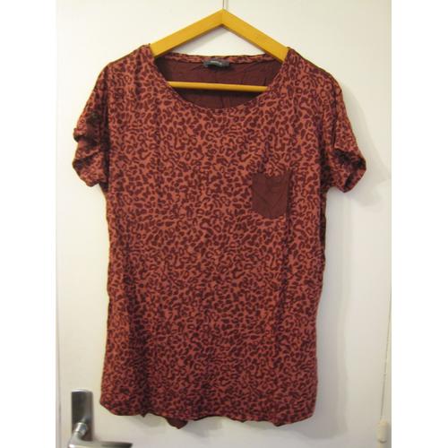 Tee Shirt Marron Léopard Yessica C&a Taille L Stretch