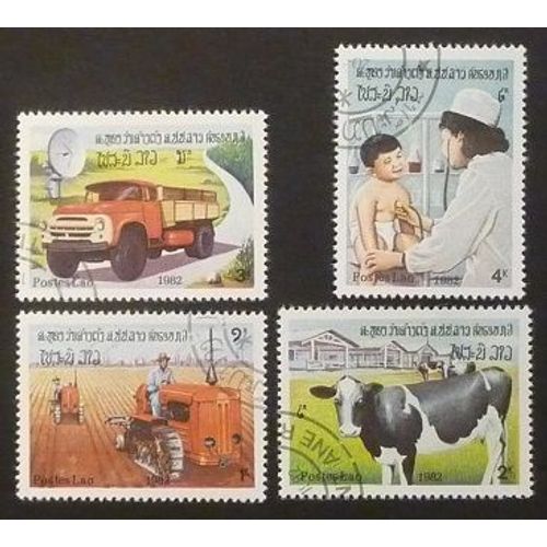 Laos Oblitéré Y Et T N° 439 À 442 Lot De 4 Timbres De 1982 Anniv Indépendance