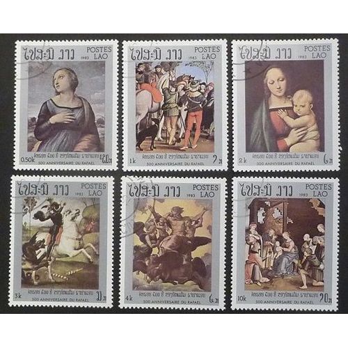 Laos Oblitéré Lot De 6 Timbres De 1983 Tableaux Raphaël