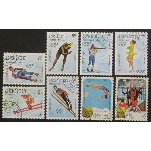Laos Oblitéré Lot De 8 Timbres De 1984 J O Sarajevo Et Los Angeles
