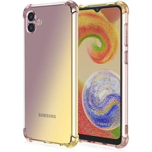 Coque Pour Samsung Galaxy A04 Souple Silicone Transparente Gradient Color Tpu Antichoc Housse Anti-Rayures Full Body Protection Samsung Galaxy A04 Or Noir