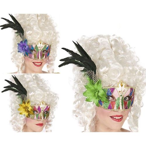 Mi Masque Multicouleur Avec Fleur Et Plumes 3 Couleurs Variés (Taille Unique Femme)