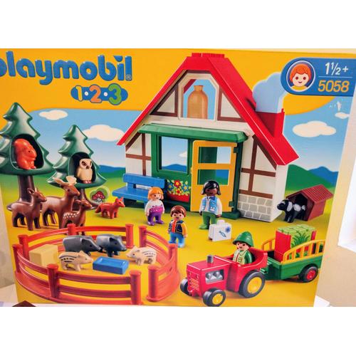 Playmobil 123 5058 pas cher, Coffret maison forestière avec animaux