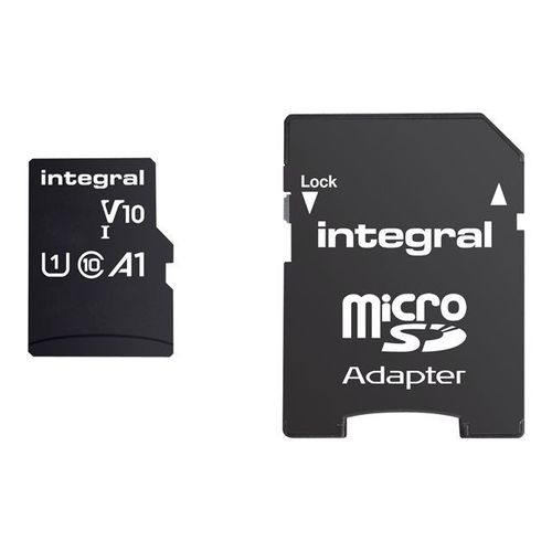 Integral - Carte mémoire flash (adaptateur microSDHC - SD inclus(e)) - 16 Go - A1 / Video Class V10 / UHS Class 1 / Class10 - microSDHC UHS-I