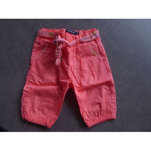 Pantalon Tissu Corail Fluo/Ceinture Pompons In Extenso - 9 Mois