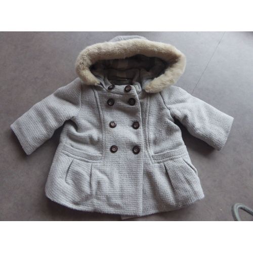 Manteau En Lainage Gris Clair/Lurex Tape À L'oeil - 9 Mois