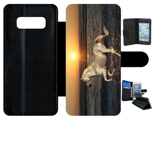Etui À Rabat Galaxy Note 8.0 - Cheval Blanc Couché De Soleil Sur La Plage - Simili-Cuir - Noir