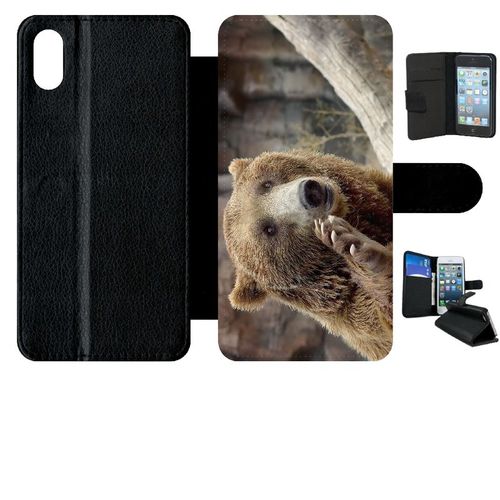 Etui À Rabat Iphone Xs Max - Gros Ours Brun - Simili-Cuir - Noir