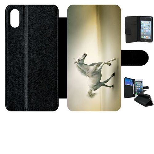 Etui À Rabat Iphone Xs Max - Cheval Blanc En Course - Simili-Cuir - Noir