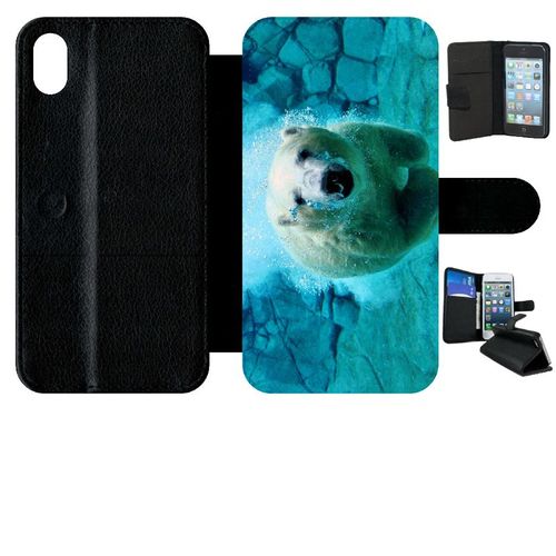 Etui À Rabat Iphone Xr - Gros Ours Blanc Plongee - Simili-Cuir - Noir