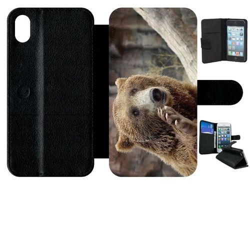 Etui À Rabat Iphone Xr - Gros Ours Brun - Simili-Cuir - Noir