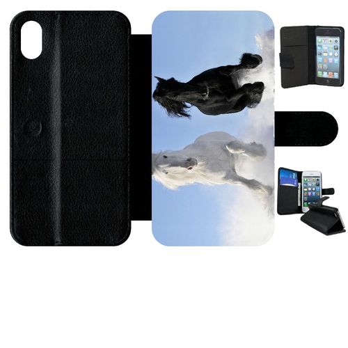Etui À Rabat Iphone Xr - Chevaux Blanc Et Noir Dans La Neige - Simili-Cuir - Noir