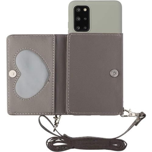 Coque Collier Pour Samsung Galaxy Note 20 Pu Cuir Portefeuille Cover Bumper Housse Case Cordon Avec Porte Cartes Supporter Stand Tour De Cou Lanière Grise