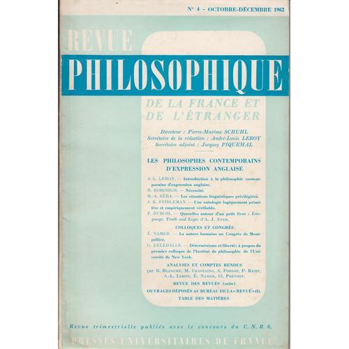Revue Philosophique N° 4 De 1962