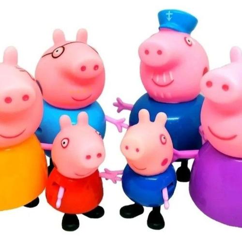 Ensemble De Figurines 6 Pièces Peppa Pig Pig Family Pig George Maman Papa Grand-Mère Grand-Père Goodnice